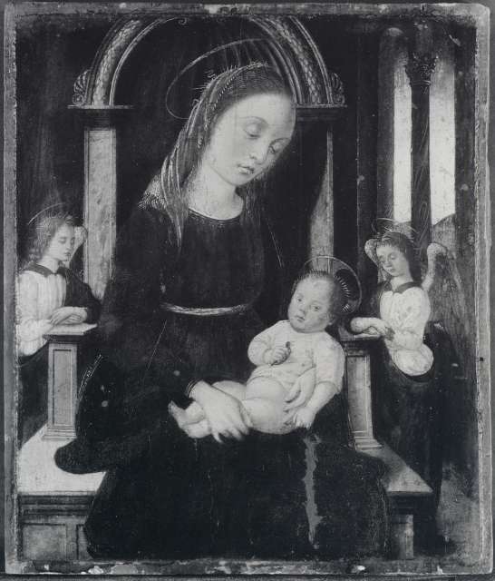 Anonimo — Tucci Biagio di Antonio - sec. XV - Madonna con Bambino in trono e due angeli — insieme